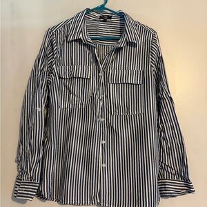 Velvet Heart Navy and White Vertical Stripe Button-Down Shirt